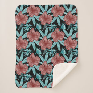 Rote Blume tropisches nahtloses Muster und blaue B Sherpadecke