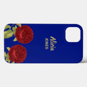 Rote Blume und Blätter blau Case-Mate iPhone Hülle (Rückseite (Horizontal))