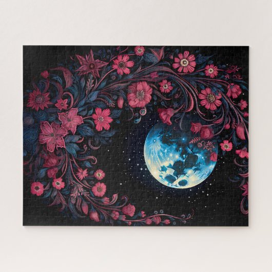 Rote Blume und das Mondjigsaw-Puzzle Puzzle (Horizontal)