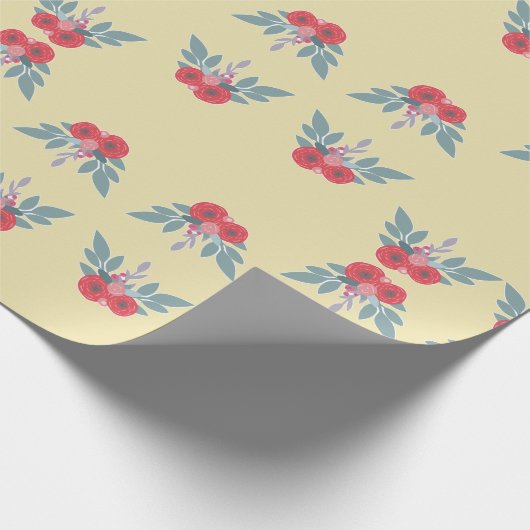 Rote Blume und grüne Blätter auf braun Geschenkpapier (Ecke)