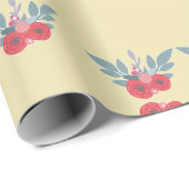 Rote Blume und grüne Blätter auf braun Geschenkpapier (Rolleneckpunkt)