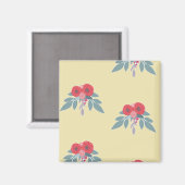 Rote Blume und grüne Blätter auf braun Magnet (Vorderseite/Rückseite)