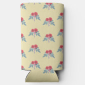 Rote Blume und grüne Blätter auf braun Selters Dosenkühler (Rückseite)