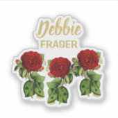 Rote Blume und grüne Blätter individuelle Name Aufkleber (Vorderseite)