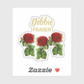 Rote Blume und grüne Blätter individuelle Name Aufkleber (Blatt)