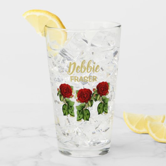 Rote Blume und grüne Blätter individuelle Name Glas (Vorderseite Ice)