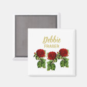 Rote Blume und grüne Blätter individuelle Name Magnet (Vorderseite/Rückseite)