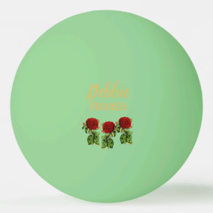 Rote Blume und grüne Blätter individuelle Name Tischtennisball