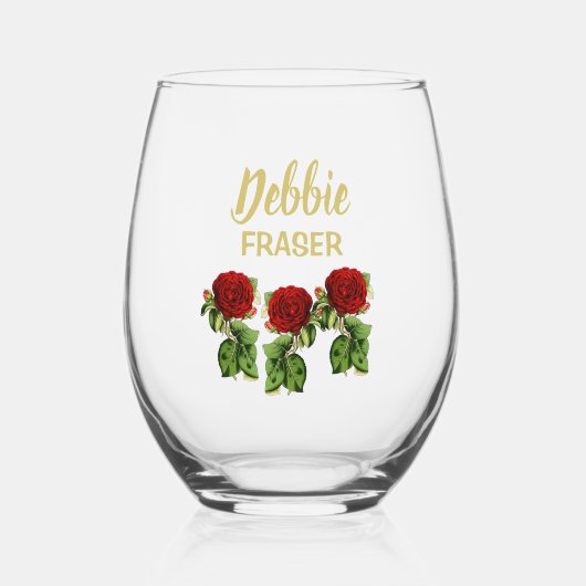 Rote Blume und grüne Blätter individuelle Name Weinglas Ohne Stiel (Vorderseite)