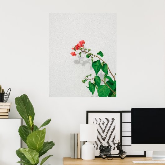Rote Blume und grüne Blätter Minimalistisch botani Poster (Heimbüro)