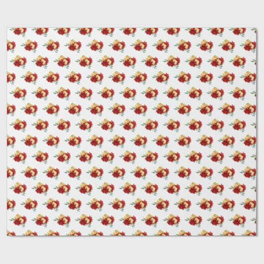 Rote Blume und Grünmuster Geschenkpapier (Flach)