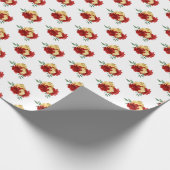 Rote Blume und Grünmuster Geschenkpapier (Ecke)