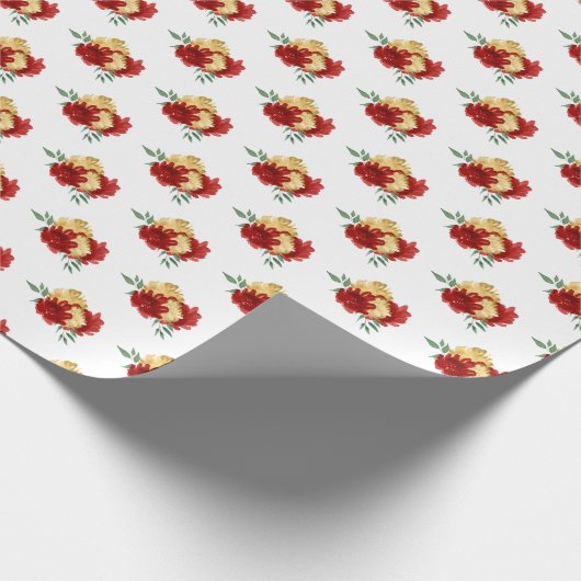 Rote Blume und Grünmuster Geschenkpapier (Ecke)
