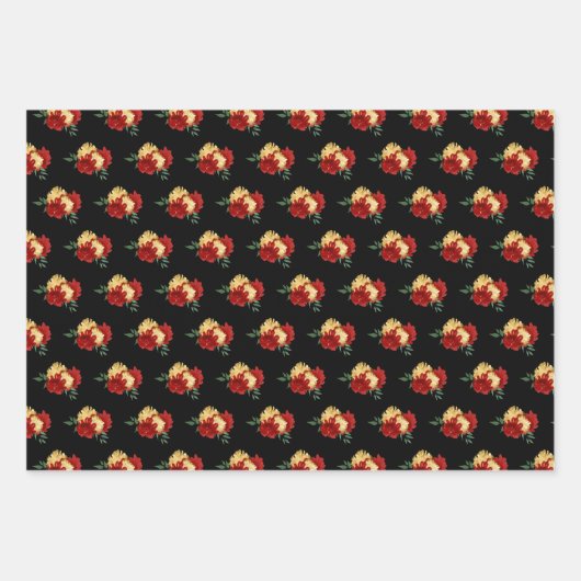 Rote Blume und Grünmuster Geschenkpapier Set (Vorderseite 3)