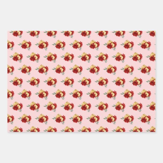 Rote Blume und Grünmuster Geschenkpapier Set (Vorderseite 2)