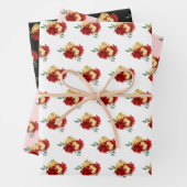 Rote Blume und Grünmuster Geschenkpapier Set (Beispiel)