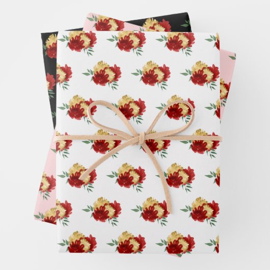 Rote Blume und Grünmuster Geschenkpapier Set (Beispiel)