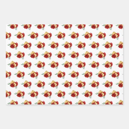 Rote Blume und Grünmuster Geschenkpapier Set (Vorderseite)