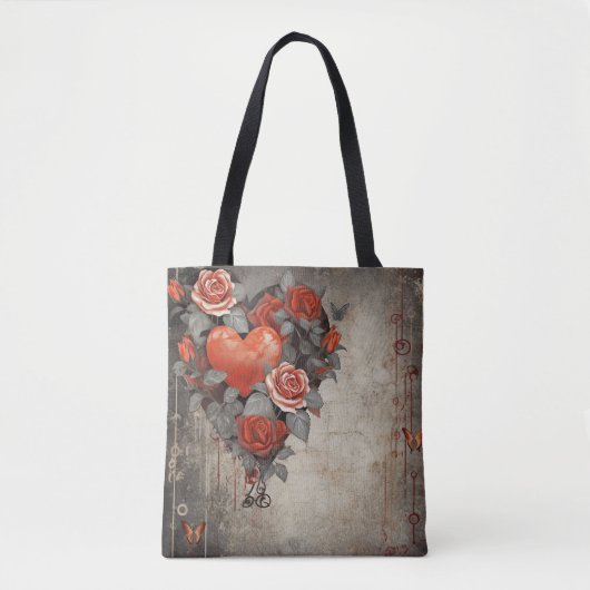 ROTE BLUME UND HERZEN TASCHE (Vorderseite)