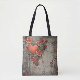 ROTE BLUME UND HERZEN TASCHE