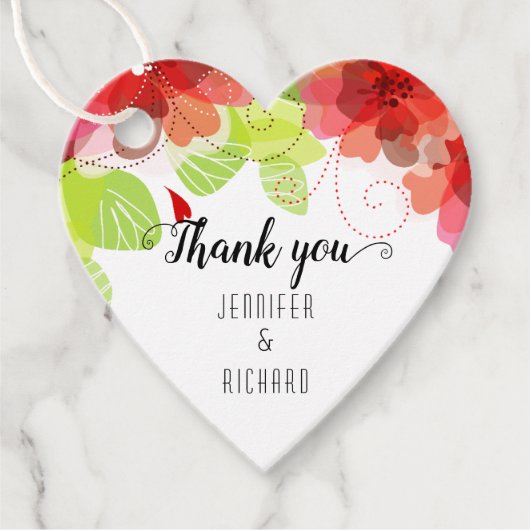 Rote Blume und kalligraphische Hochzeit Vielen Dan Geschenkanhänger (Vorderseite)