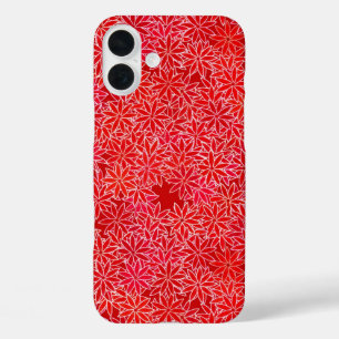 Rote Blume und Korallen, dunkelroter Hintergrund iPhone 16 Plus Hülle