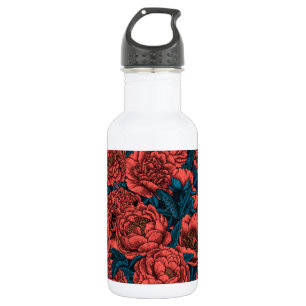 Rote Blume und Motten Edelstahlflasche