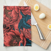 Rote Blume und Motten Geschirrtuch (Viertel Falte)