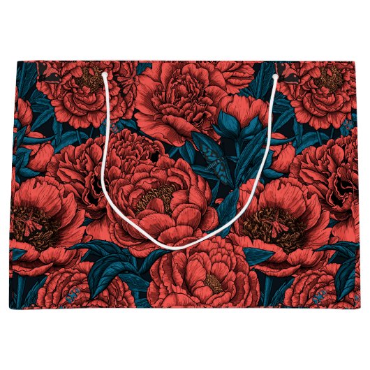 Rote Blume und Motten Große Geschenktüte (Vorderseite)