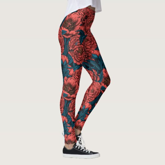 Rote Blume und Motten Leggings (Rechts)