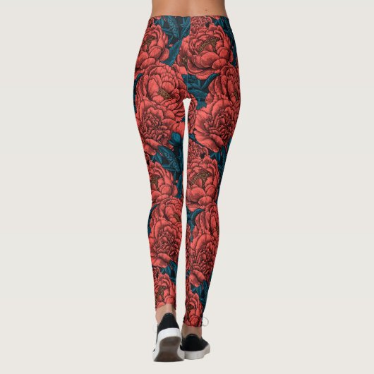 Rote Blume und Motten Leggings (Rückseite)