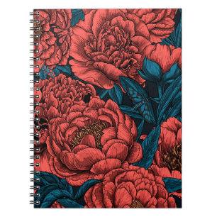 Rote Blume und Motten Notizblock