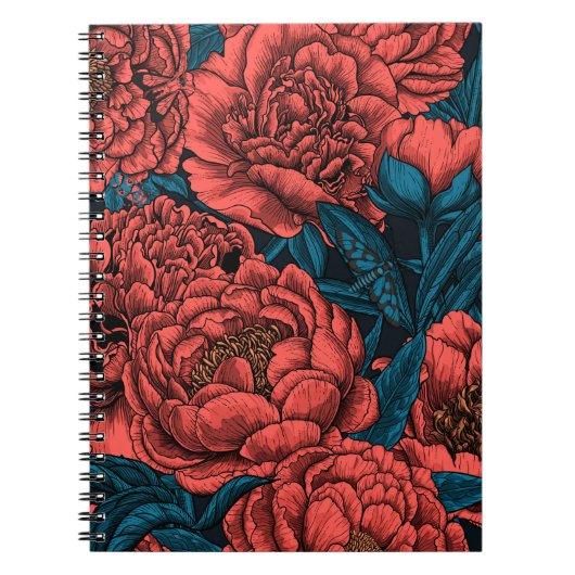 Rote Blume und Motten Notizblock (Vorderseite)