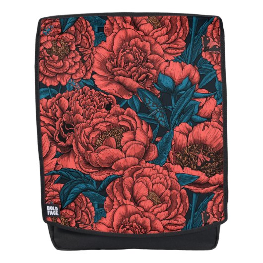 Rote Blume und Motten Rucksack (Vorderseite)