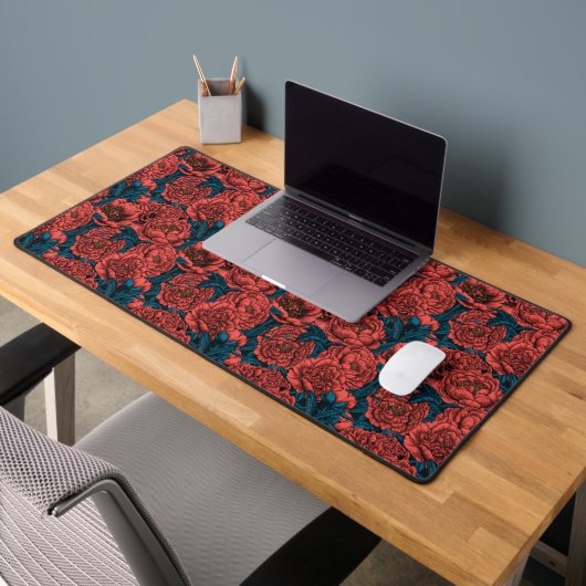 Rote Blume und Motten Schreibtischunterlage (Büro 2)