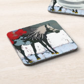 Rote Blume und Pferde Getränke Coaster Getränkeuntersetzer (Linke Seite)