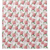 Rote Blume und rote Berries mit grünen Blätter Duschvorhang (Vorderseite)