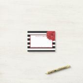 Rote Blume und schwarz-weiße Streifen Post-it Klebezettel (Auf Schreibtisch)