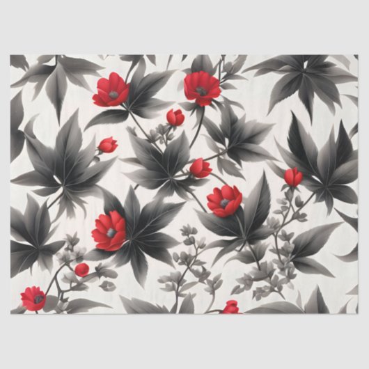 Rote Blume und schwarze Blätter auf der White-Deco Seidenpapier (Vorderseite)