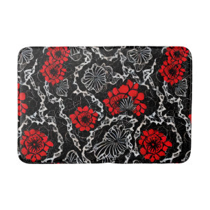 Rote Blume und schwarze Spitzen Nahtloses Muster Badematte