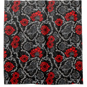 Rote Blume und schwarze Spitzen Nahtloses Muster Duschvorhang (Vorderseite)