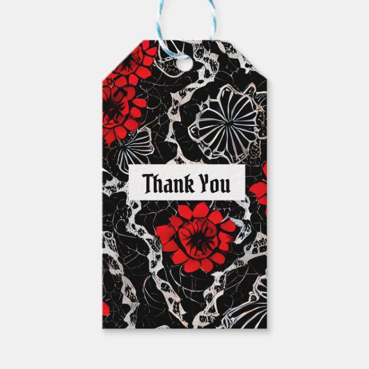 Rote Blume und schwarze Spitzen Nahtloses Muster Geschenkanhänger (Vorderseite)