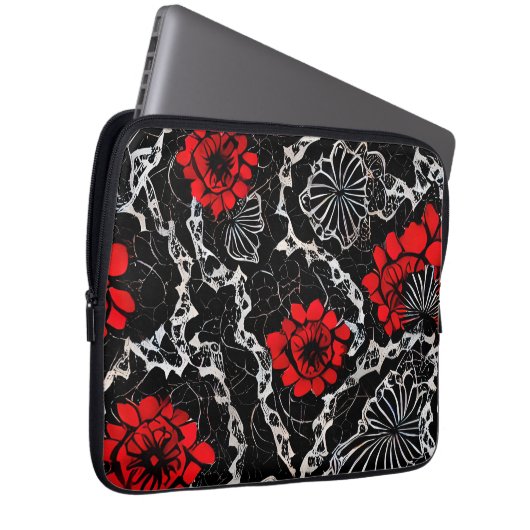 Rote Blume und schwarze Spitzen Nahtloses Muster Laptopschutzhülle (Vorne Rechts)