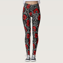 Rote Blume und schwarze Spitzen Nahtloses Muster Leggings