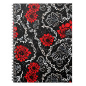 Rote Blume und schwarze Spitzen Nahtloses Muster Notizblock (Vorderseite)