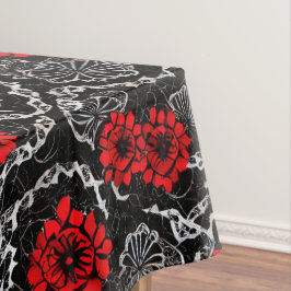 Rote Blume und schwarze Spitzen Nahtloses Muster Tischdecke