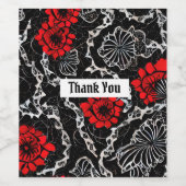 Rote Blume und schwarze Spitzen Nahtloses Muster Weinetikett (Einzelnes Label)