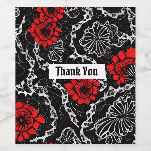 Rote Blume und schwarze Spitzen Nahtloses Muster Weinetikett (Einzelnes Label)