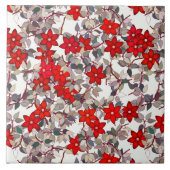 Rote Blume und silbergraue Blätter Fliese (Vorderseite)