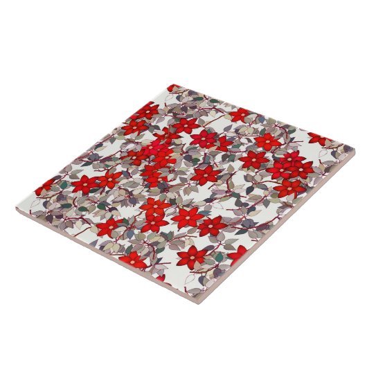 Rote Blume und silbergraue Blätter Fliese (Seite)